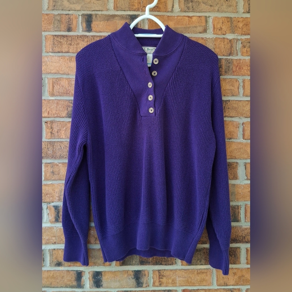 Vintage 90's Women's L.L. Bean Purple Cotton Henley Pullover Sweater Fisherman M